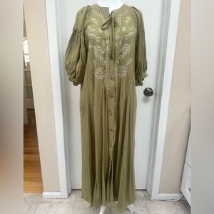 Olive Embroidered Maxi Dress